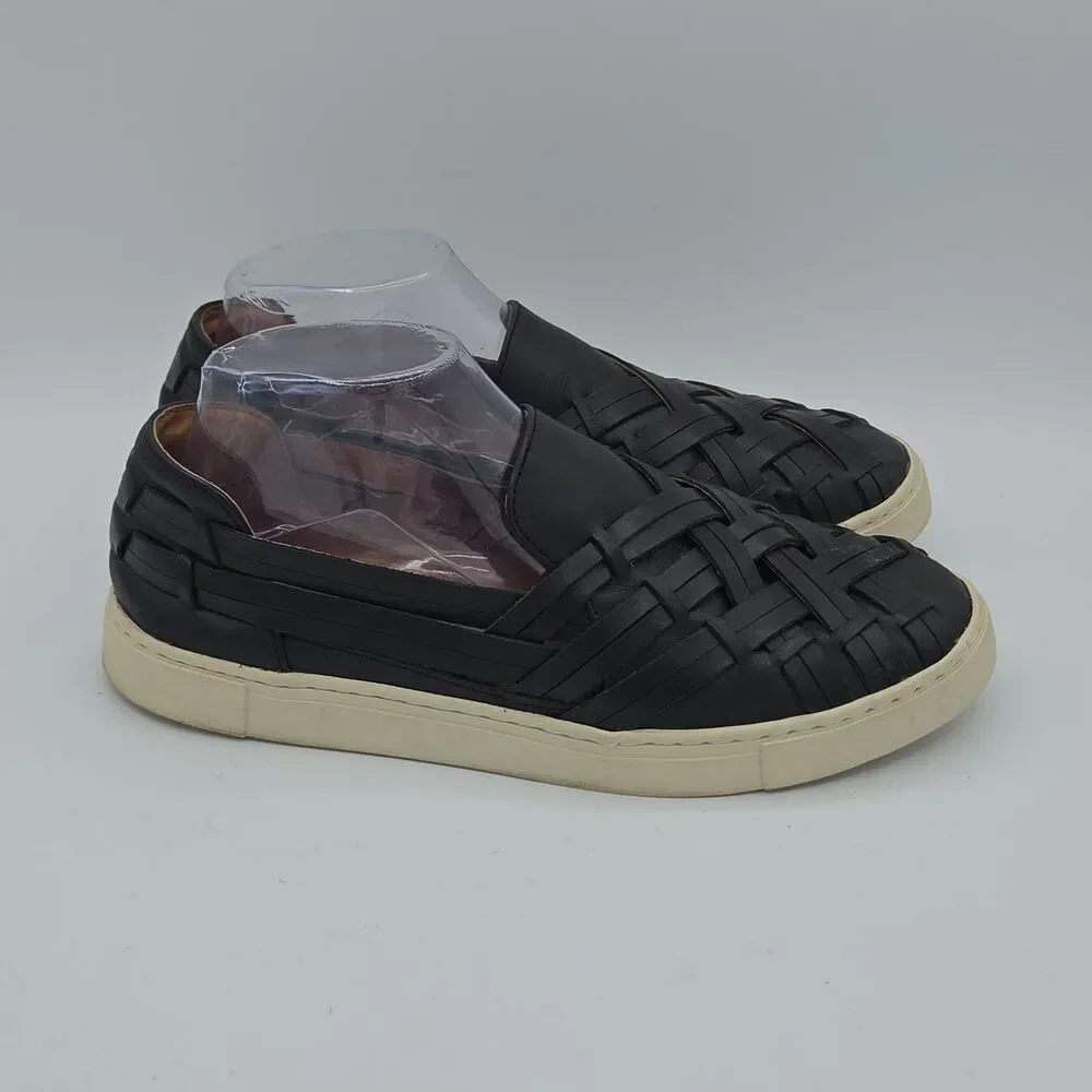 FRYE Ivy Huarache Black Woven Leather Slip On Platform Fashion Sneakers Sz 8.5